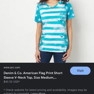Denim & Co. American Flag Print Short Sleeve V-Neck Top